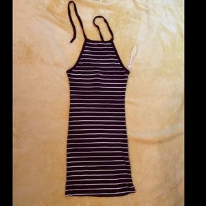 Halter maroon and white striped cotton dress
